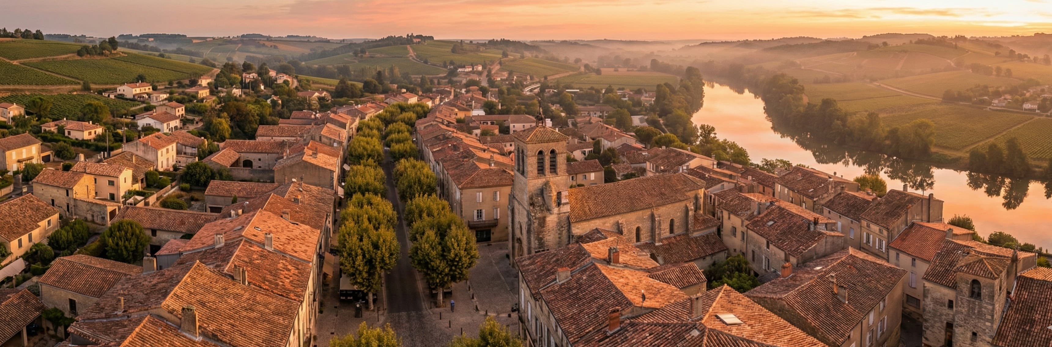 Vue aérienne d'une ville française au coucher du soleil — votre territoire exclusif
