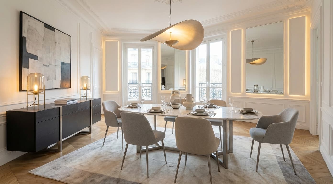 Rendu envoyé au client — salon meublé dans un style moderne